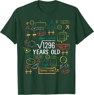36 Years Old Square Root Math 36th Birthday Men Women T-Shirt - T-Shirt | Forest