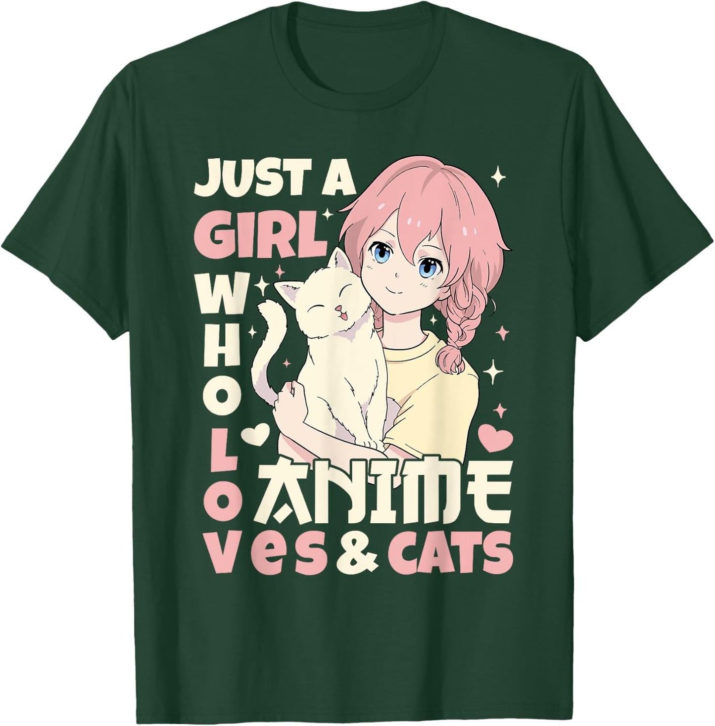 Just A Girl Who Loves Anime & Cats Teen Anime Girl Cat Lover T-Shirt - T-Shirt | Forest