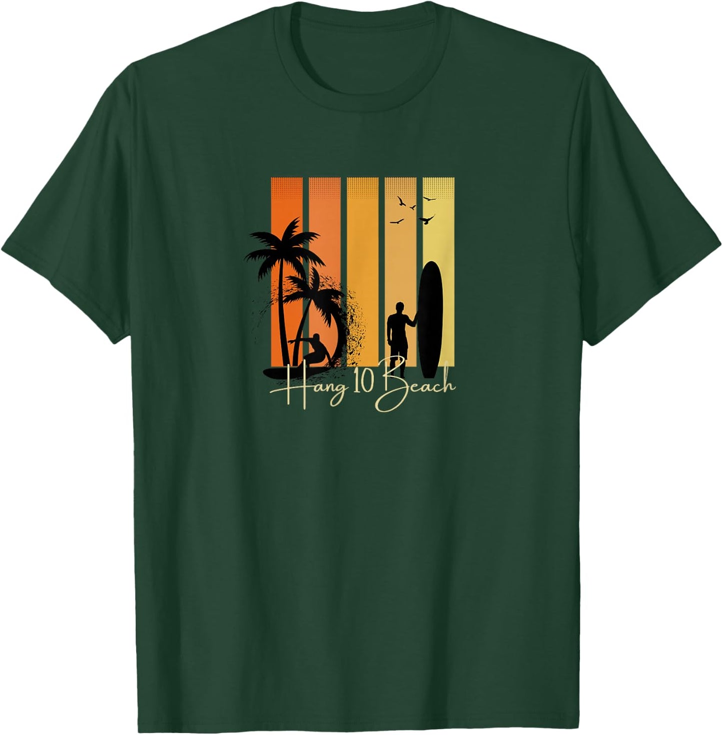 Hang 10 Beach Surfers Surfing Surf T-Shirt - T-Shirt | Forest