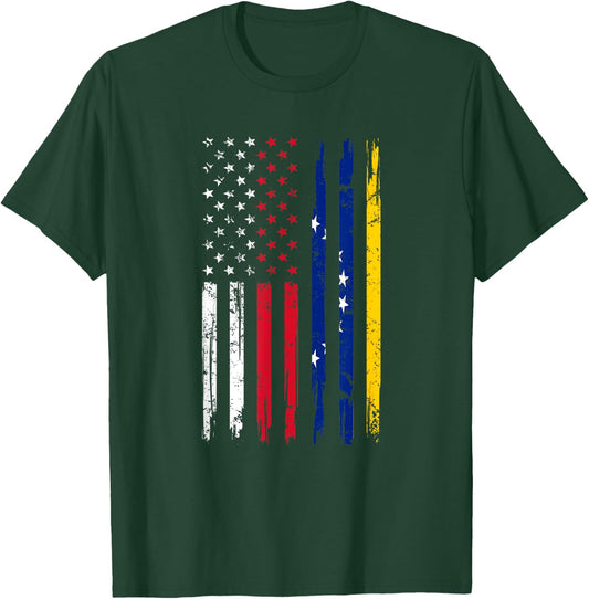 Half American And Venezuelan Usa Venezuela Flag Men Roots T-Shirt - T-Shirt | Forest