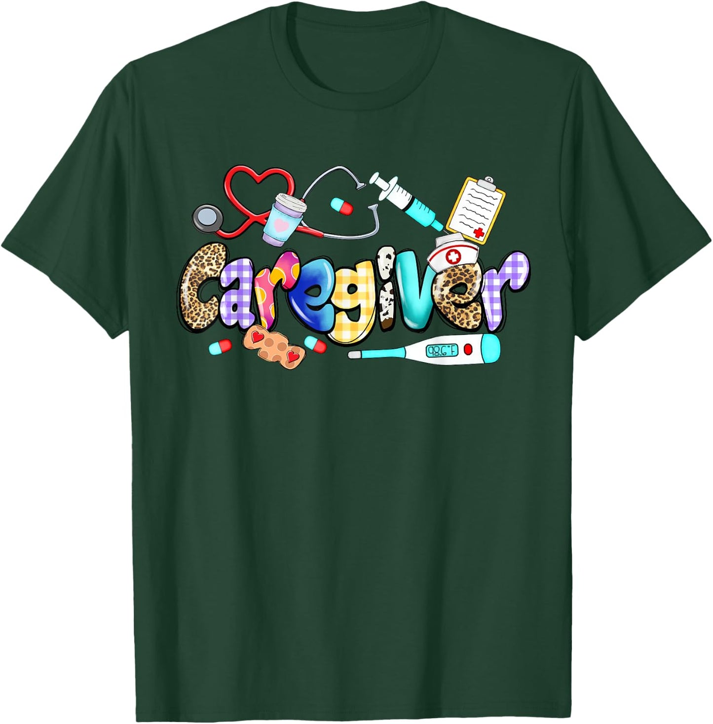 Caregiver Stethoscope Leopard Funny Caregiver Life Gifts T-Shirt - T-Shirt | Forest