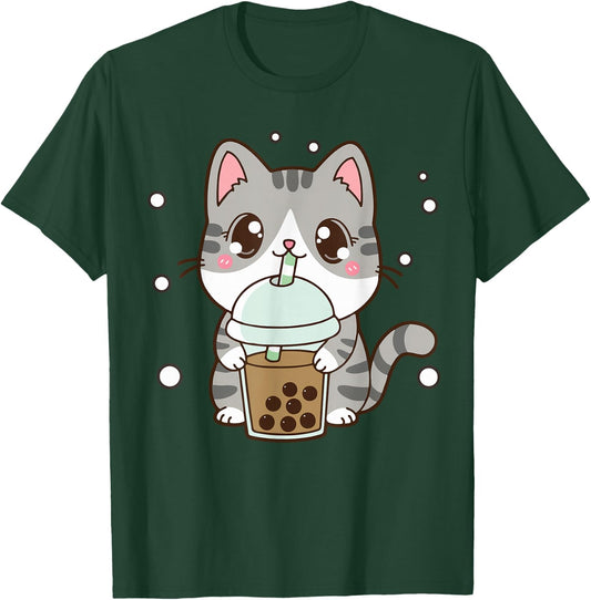 Cat Boba Tea Cat Women Teen Girl Japanese Anime Cute Graphic T-Shirt - T-Shirt | Forest