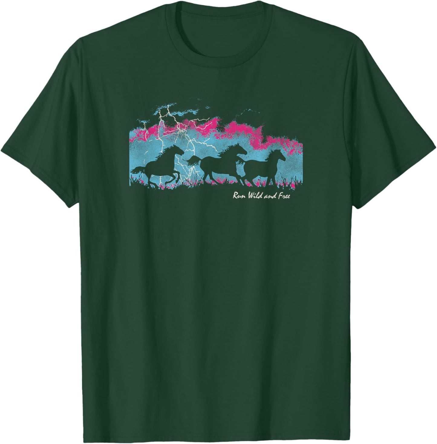 Run Wild And Free Horse Stud Thunder Background T-Shirt - T-Shirt | Forest