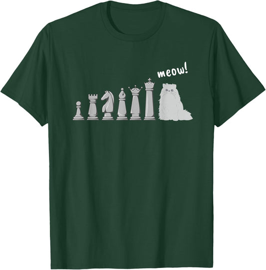 Cat Chess Pawn Meow Funny Chess Player T-Shirt - T-Shirt | Forest