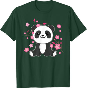 Panda Cute Animals for Children Kawaii Cherry Blossoms T-Shirt - T-Shirt | Forest