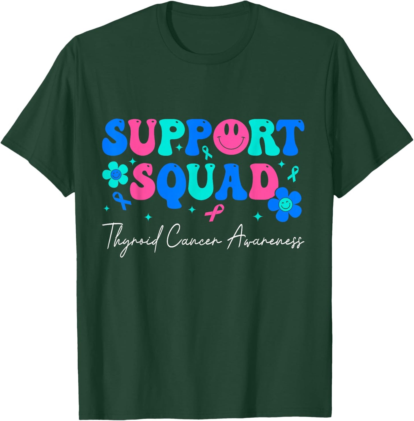 Thyroid Cancer Groovy Support Squad Thyroid Cancer Awareness T-Shirt - T-Shirt | Forest
