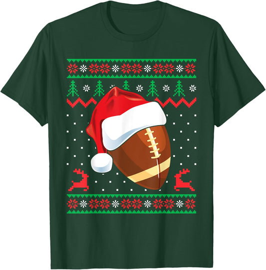 Funny Football Ugly Christmas Sweater Boys Sports Xmas T-Shirt - T-Shirt | Forest