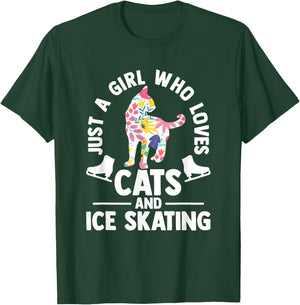 Just a girl who loves cats and ice skating Figure Skating T-Shirt - T-Shirt | Forest