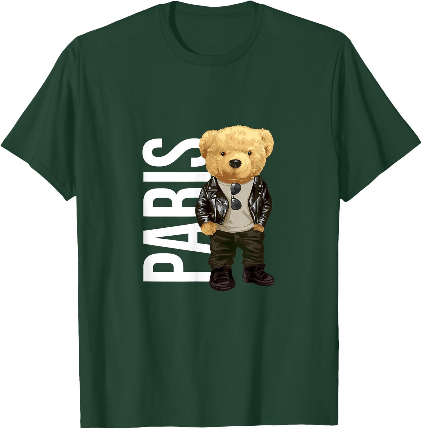 Cool Teddy Bear Boy Paris Style Illustration Graphic Design T-Shirt - T-Shirt | Forest