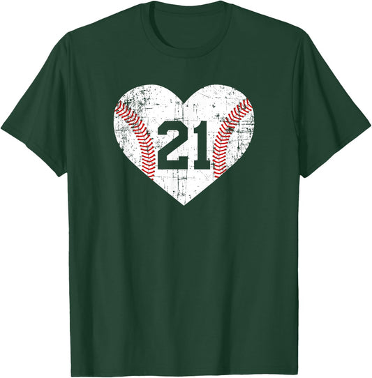 Vintage Baseball 21 Jersey Number T-Shirt - T-Shirt | Forest