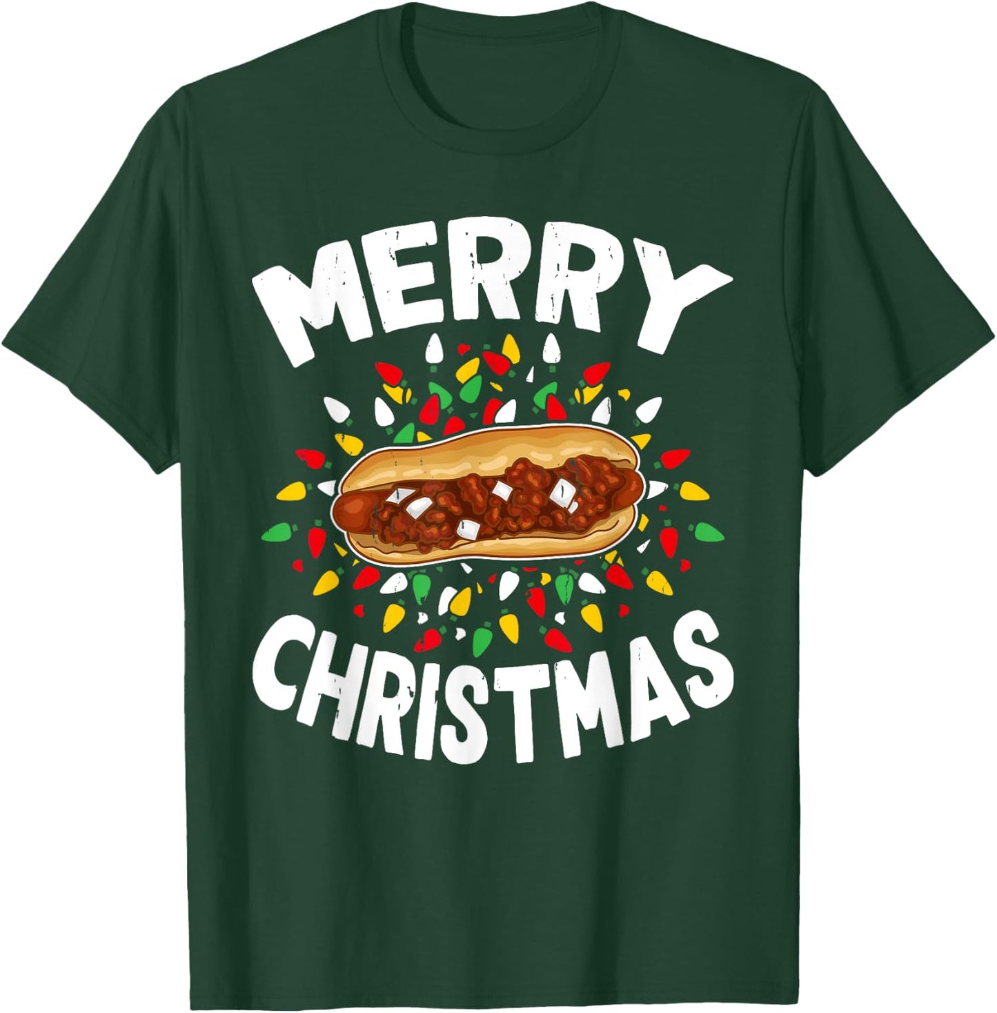 Merry Christmas Sweaters Funny Food Lover Chili Dog Xmas Men Women T-Shirt - T-Shirt | Forest