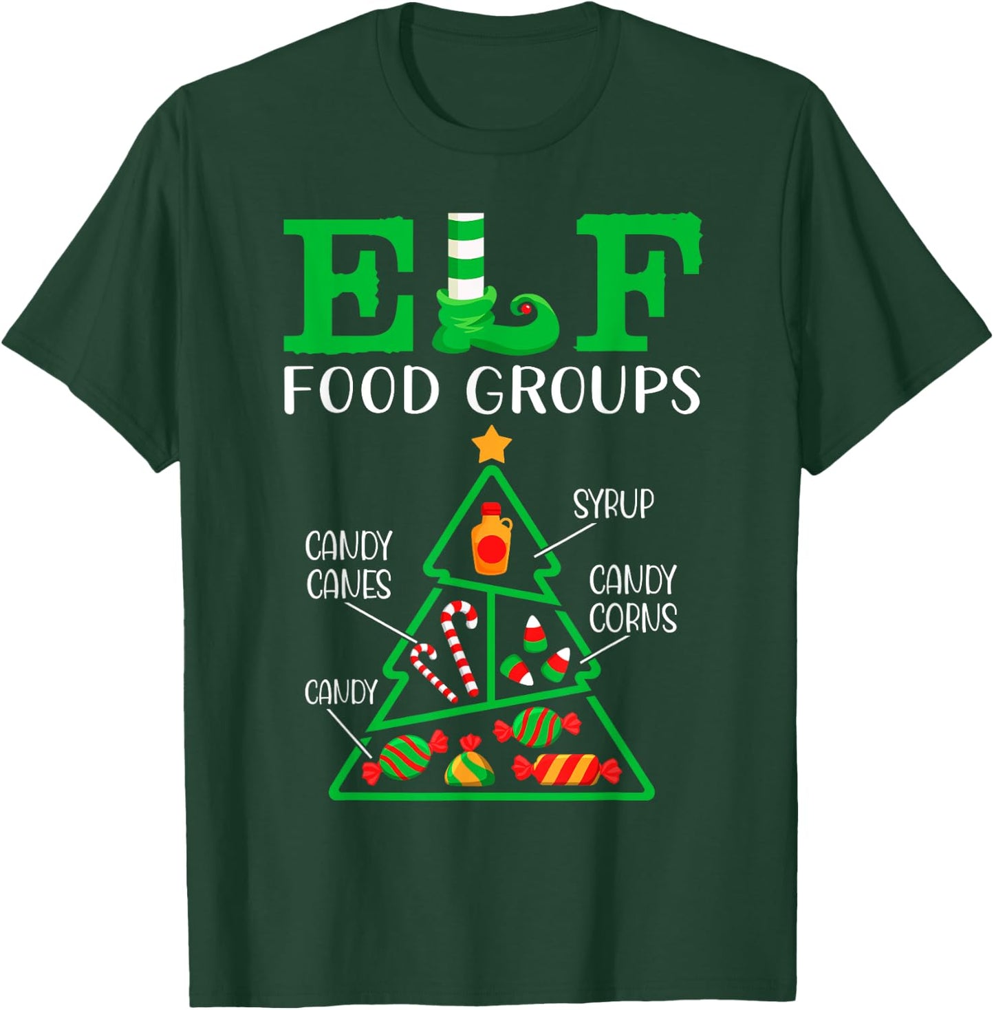 Candy - Candy Canes - Candy Corns - Syrup - ELF Food Groups T-Shirt - T-Shirt | Forest