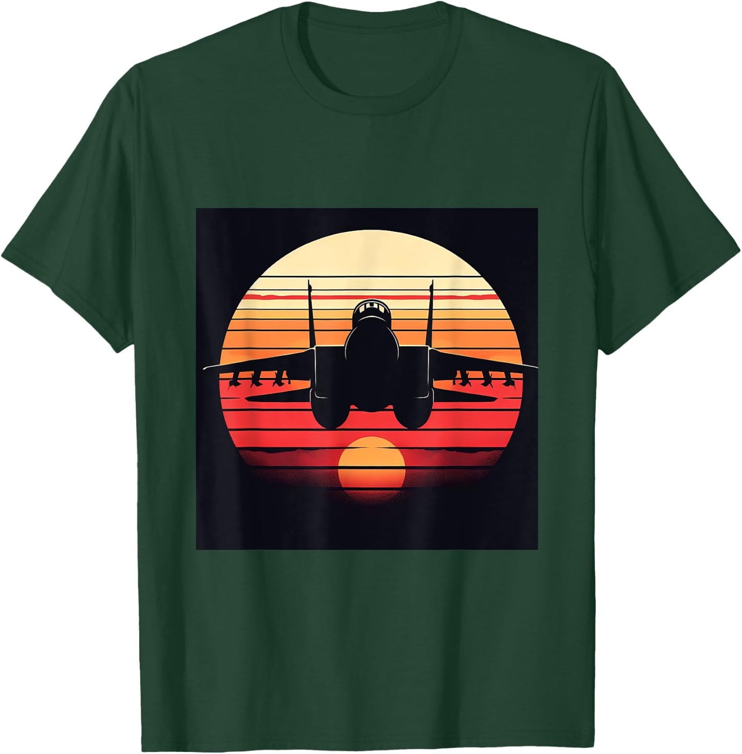 F-14 Tomcat Fighter Jet Silhouette Sunset Military Aviation T-Shirt - T-Shirt | Forest