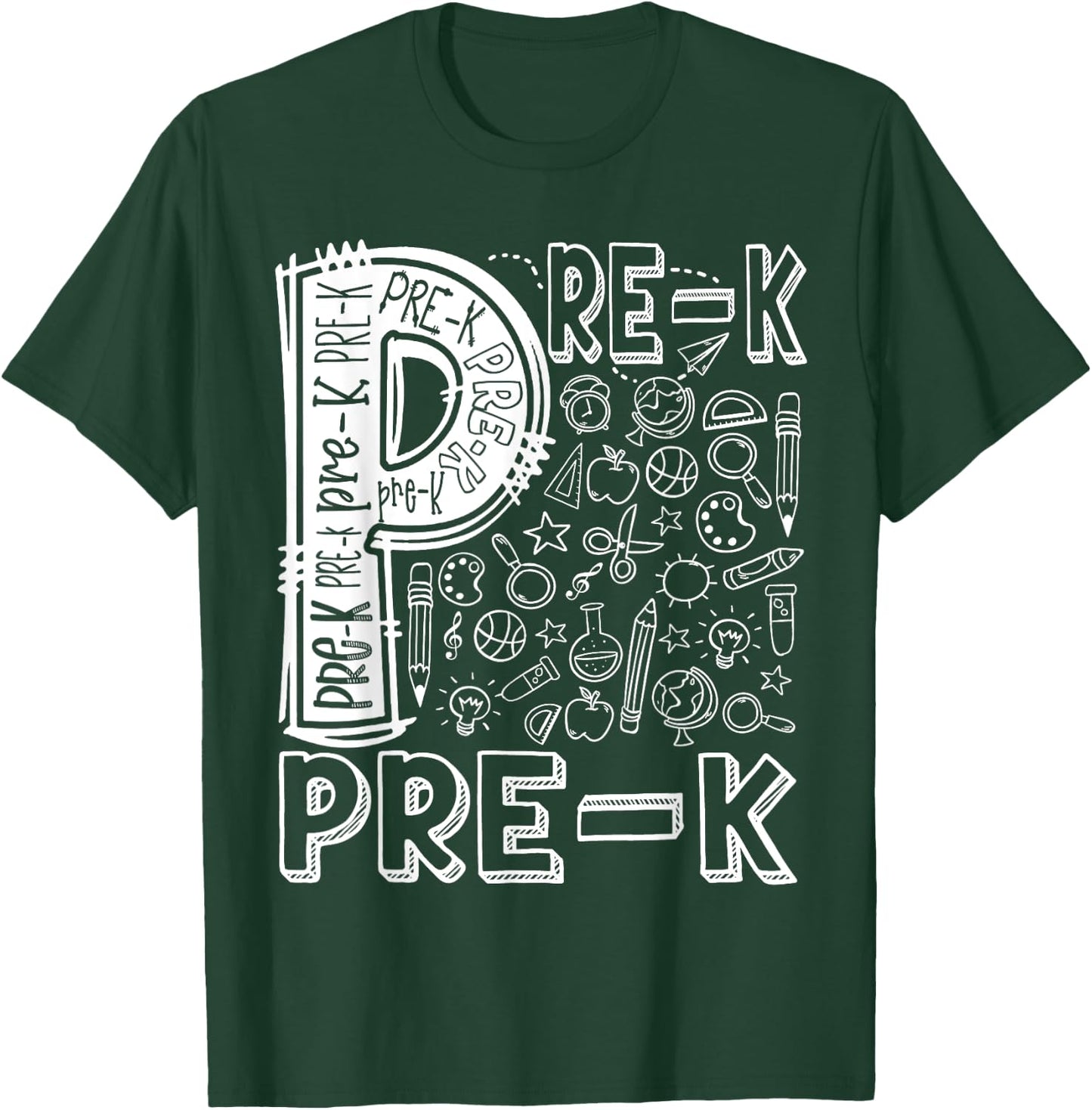 Pre-K Typography Team Vintage Pre-K Teacher Back To School T-Shirt - T-Shirt | Forest