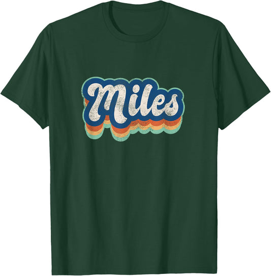 Miles First Name Boy Vintage Style 70s 80s Personalized T-Shirt - T-Shirt | Forest