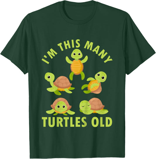 Kids 5 Year Old Boy Sea Turtles Old 5th Birthday Kids T-Shirt - T-Shirt | Forest
