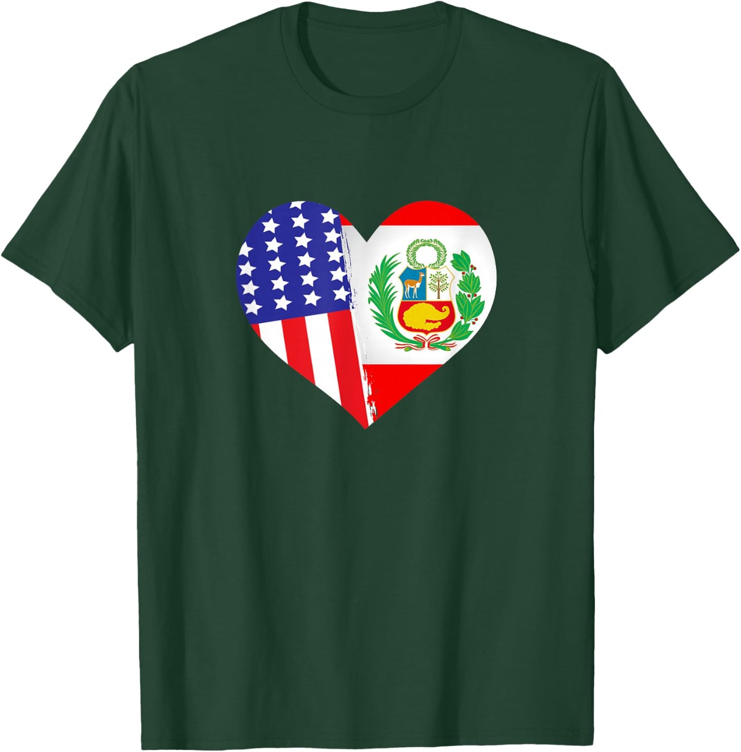 Peruvian American USA Peru America Flag Heart Roots Heritage T-Shirt - T-Shirt | Forest