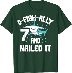 O-Fish-Ally 7 Year Old Shark 7th Birthday Boy Hammer Shark T-Shirt - T-Shirt | Forest