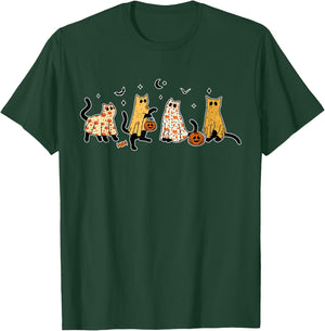 Cute Black Cats in Ghost Costume Women and Men Halloween T-Shirt - T-Shirt | Forest