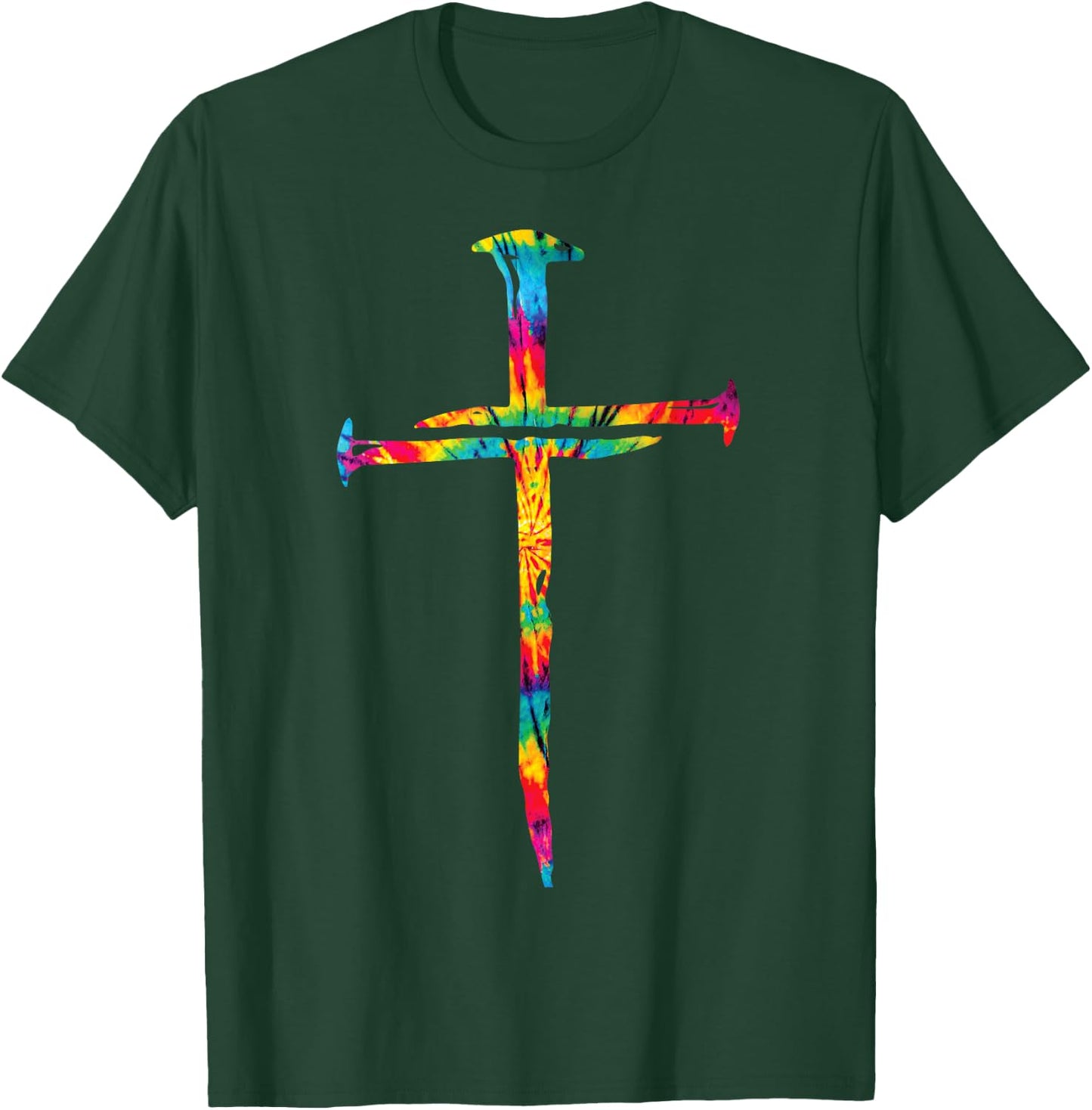 Christian Jesus Nail Cross Tie Dye Rainbow Bible Religious T-Shirt - T-Shirt | Forest