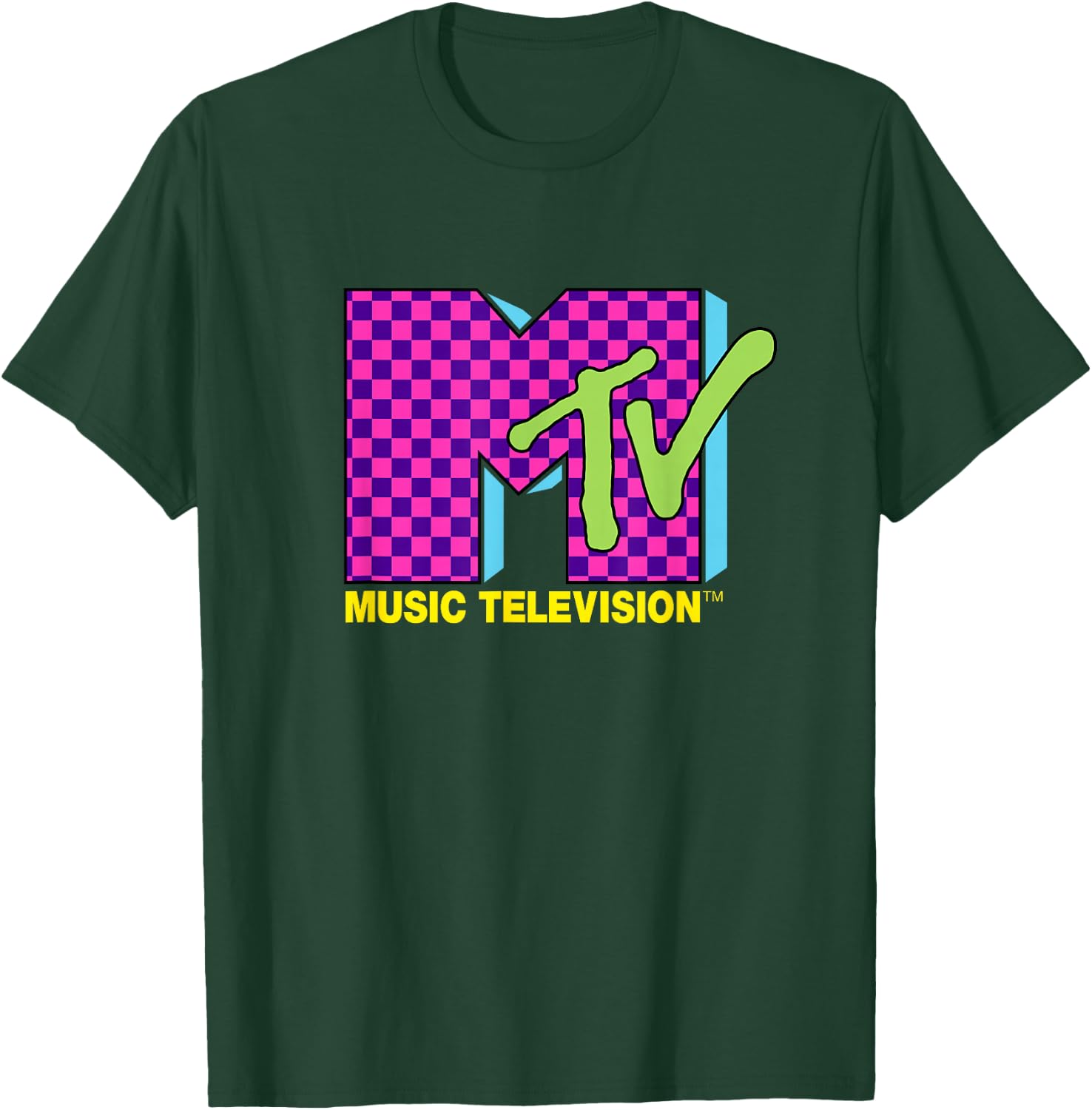 MTV Music Television Retro 80's Neon Pink Checkerboard Logo T-Shirt - T-Shirt | Forest