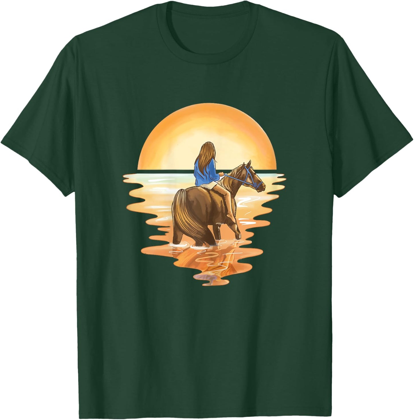 Horse Riding Equestrian Watercolor Horse Girl T-Shirt - T-Shirt | Forest