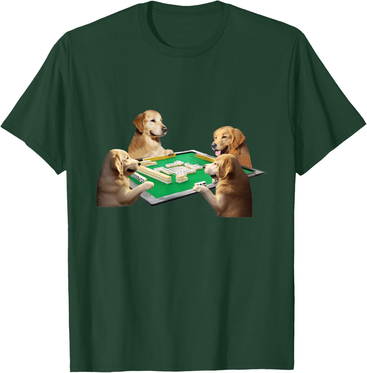 Golden Retriever Dog Mahjong Funny Dog Men's Funny Clothes Funny Goods Present Neta T-Shirt - T-Shirt | Forest