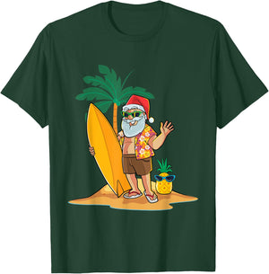Christmas in July Funny Santa Summer Surf Hawaiian Surfing Women Kids T-Shirt - T-Shirt | Forest