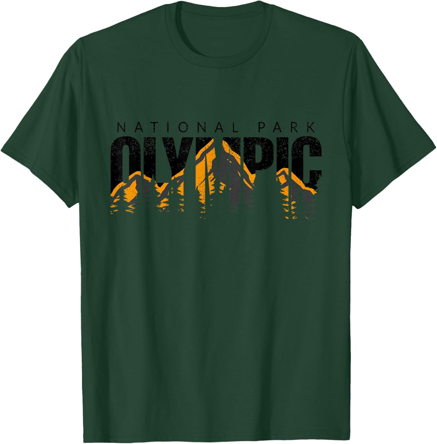 Olympic National Park -Adults & Kids Retro National Park Grey Small Classic Fit Short Sleeve Cotton 100% T-Shirt - T-Shirt | Forest