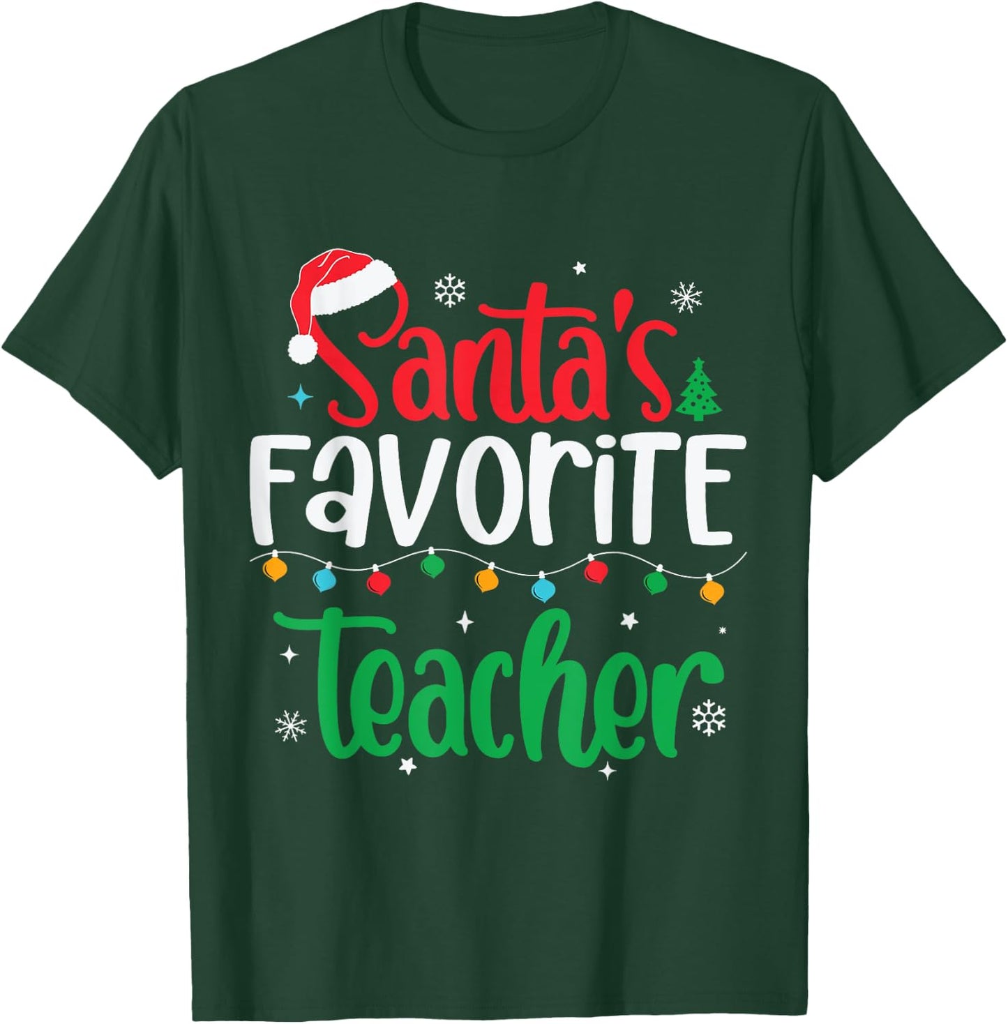 Santa's Favorite Teacher Family Matching Group Christmas T-Shirt - T-Shirt | Forest