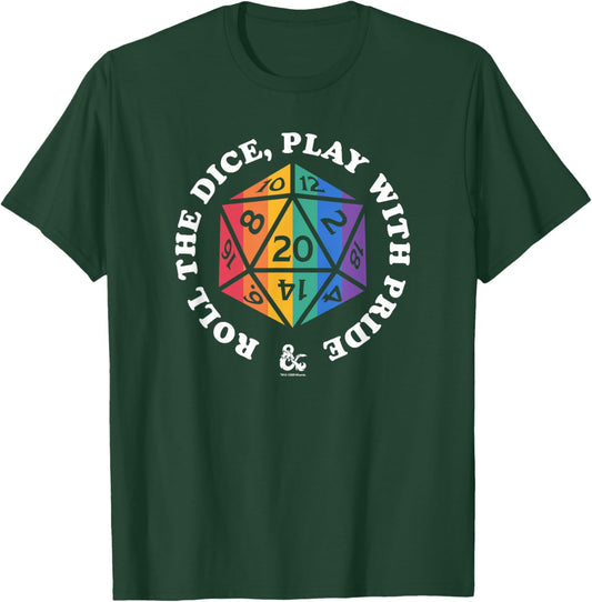 Dungeons & Dragons Rainbow Roll The Dice Play With Pride T-Shirt - T-Shirt | Forest