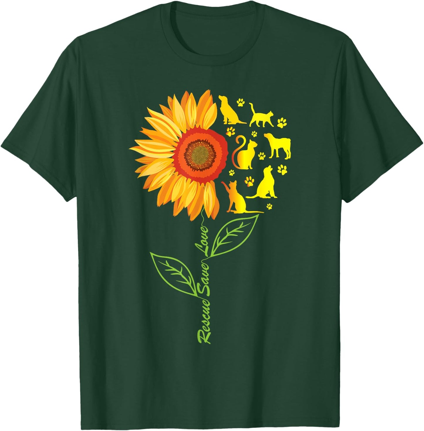 RESCUE SAVE LOVE PET Animal Shelter Sunflower Graphic Cute T-Shirt - T-Shirt | Forest