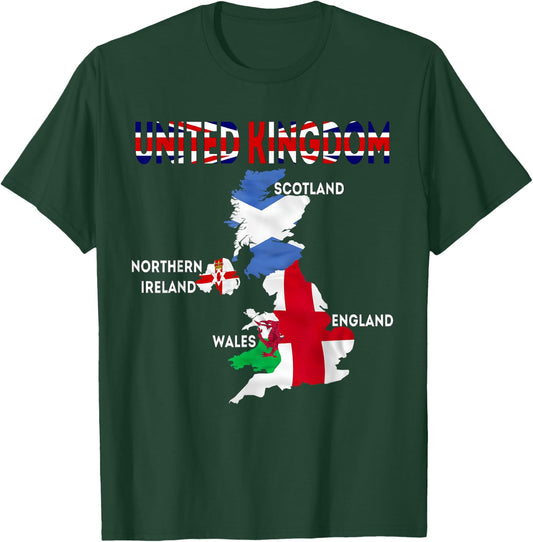 UK flag map, England, Scotland, Wales, Northern Ireland maps T-Shirt - T-Shirt | Forest
