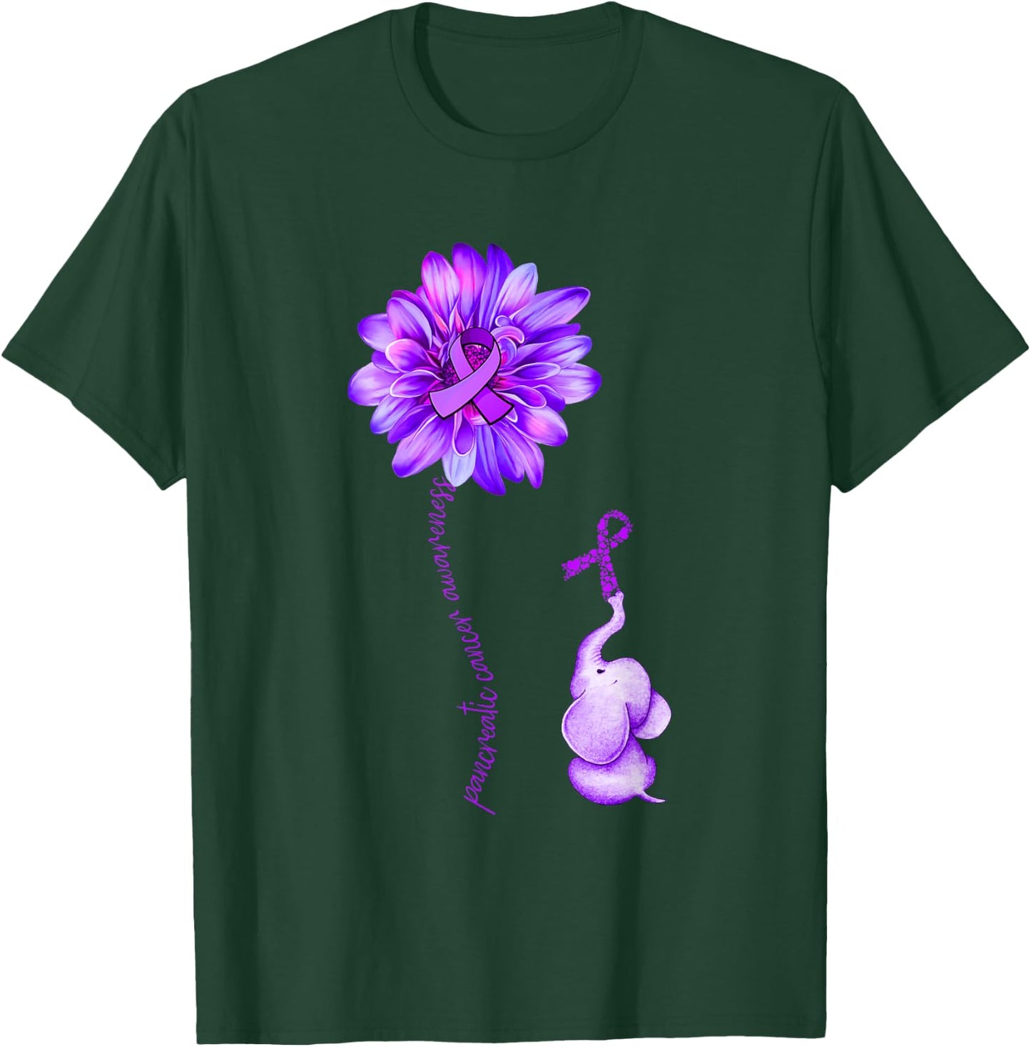 Elephant Sunflower Purple Ribbon Pancreatic Cancer Awareness T-Shirt - T-Shirt | Forest