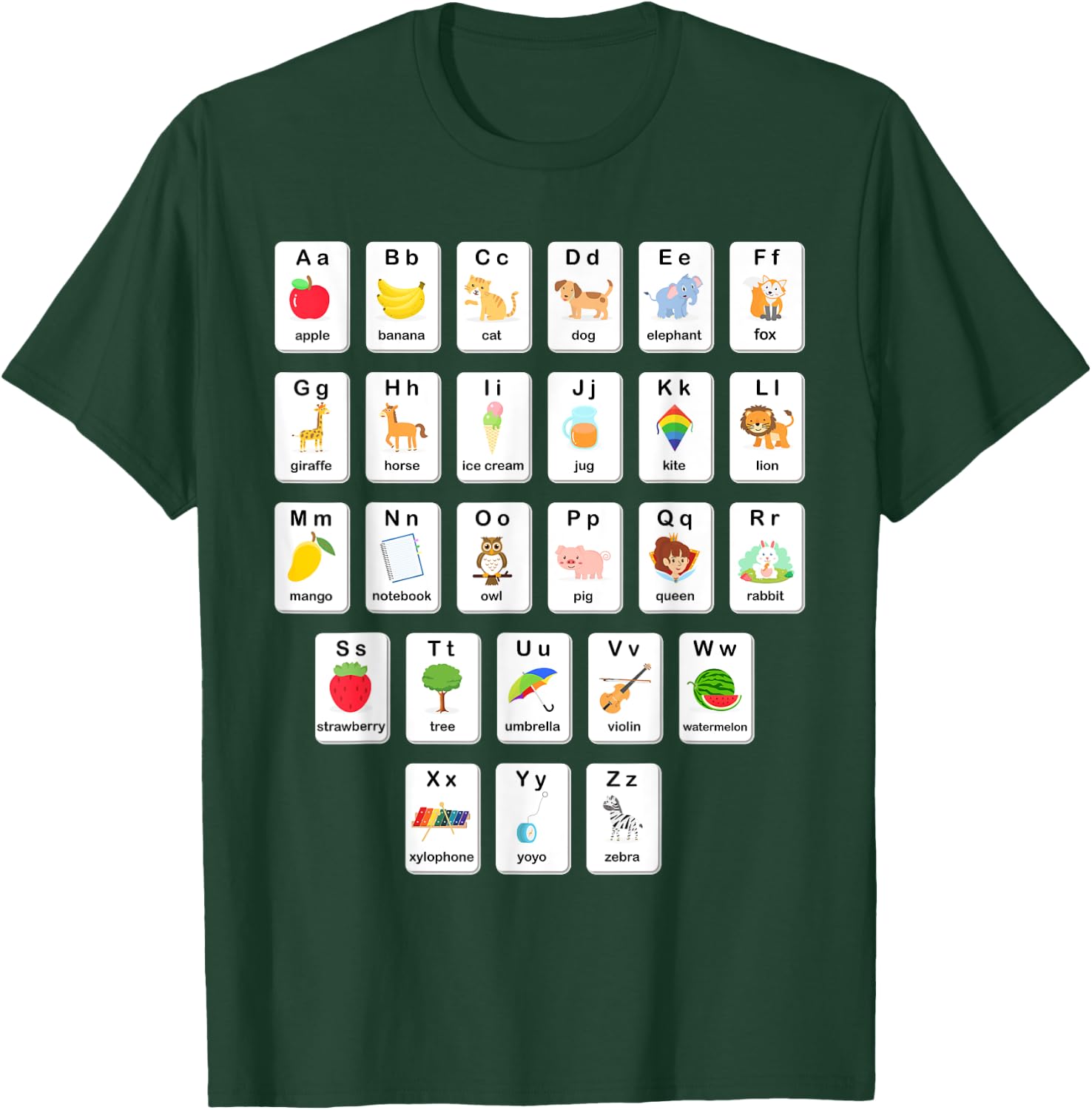 ABC Animals Object Flash Card A-Z Types of Alphabet Teacher T-Shirt - T-Shirt | Forest
