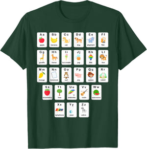 ABC Animals Object Flash Card A-Z Types of Alphabet Teacher T-Shirt - T-Shirt | Forest