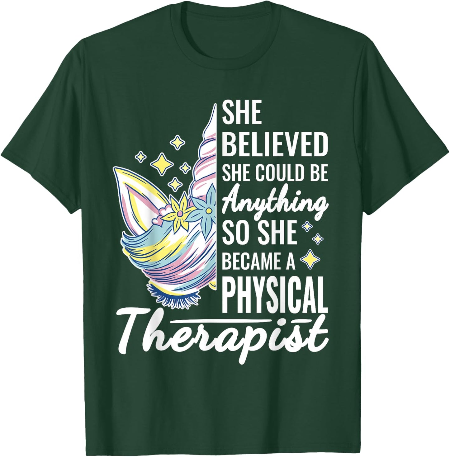 Women Physical Therapy Funny Physical Therapist Cute Unicorn T-Shirt - T-Shirt | Forest