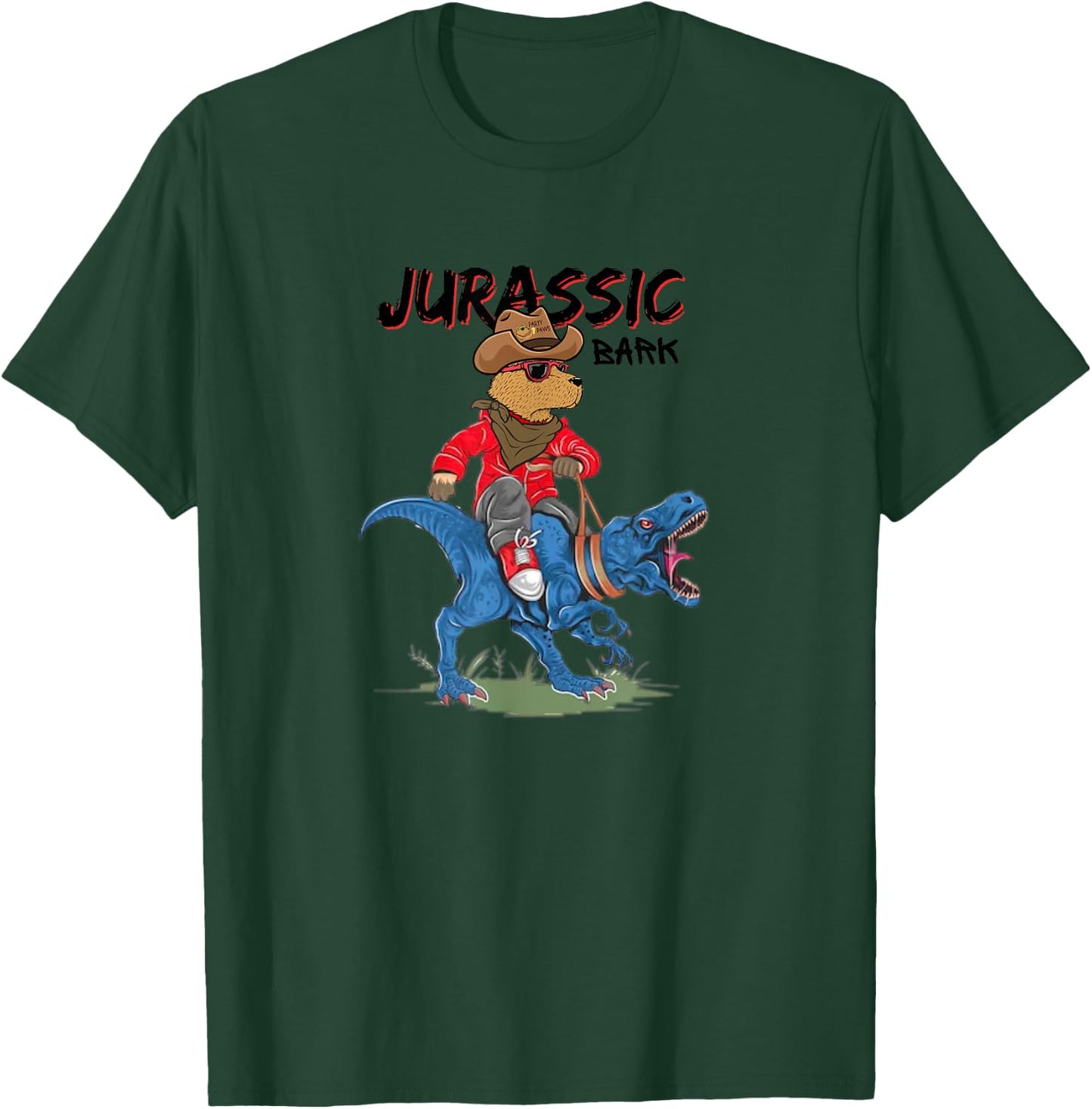 Jurassic Bark Funny Dog Riding Dinosaur Pun Dog Owners Jokes Men Women Kids T-Shirt - T-Shirt | Forest