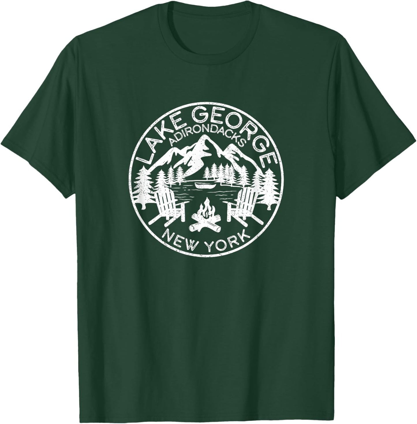 Lake George Adirondacks New York Distressed T-Shirt - T-Shirt | Forest