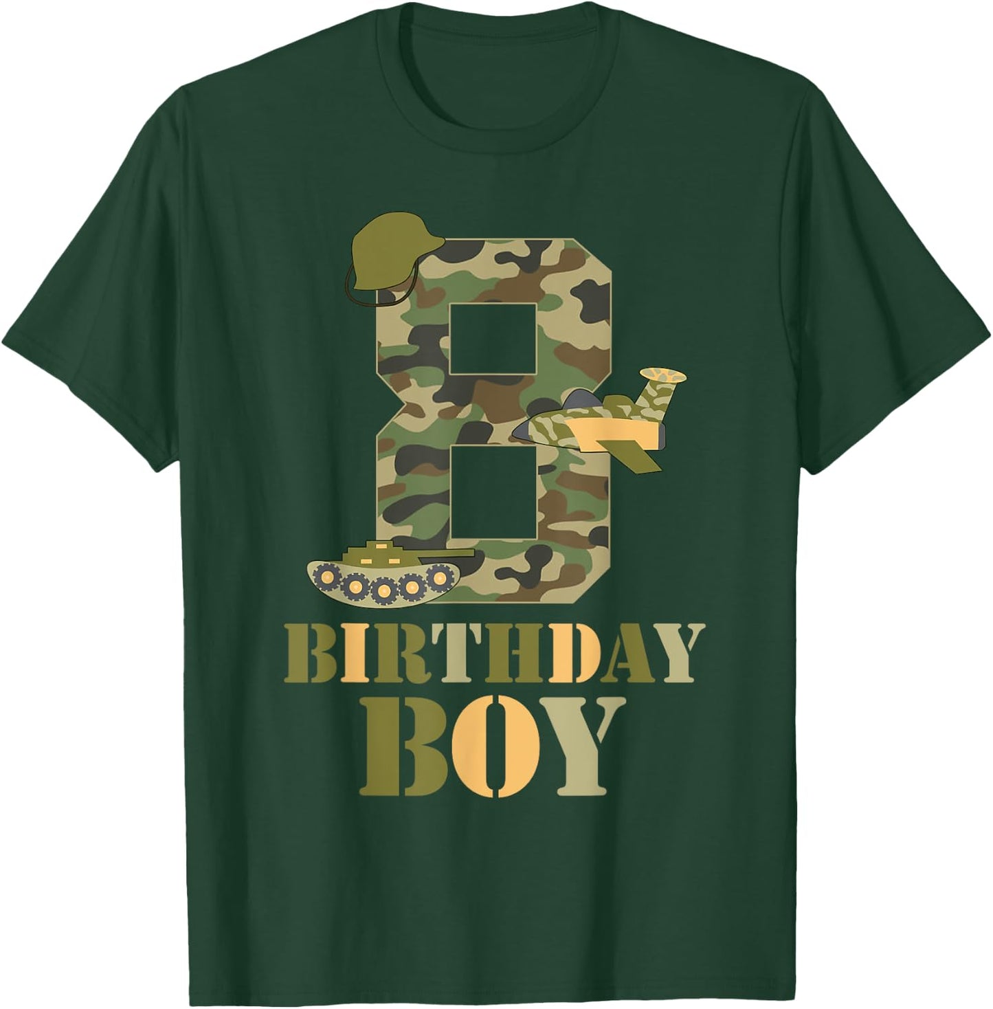 8th Birthday Military Themed Camo Boys 8 Years Old Soldier T-Shirt - T-Shirt | Forest
