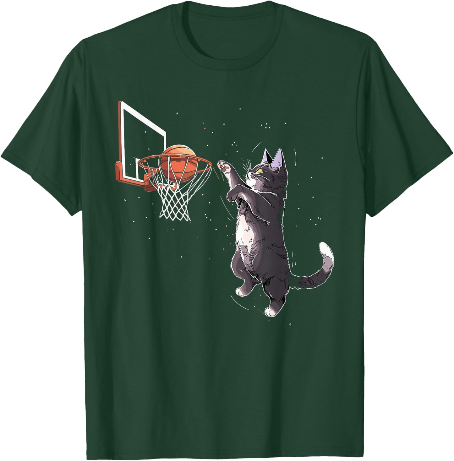 Cat Playing Basketball Gifts Men Women Kids Funny Cat T-Shirt - T-Shirt | Forest