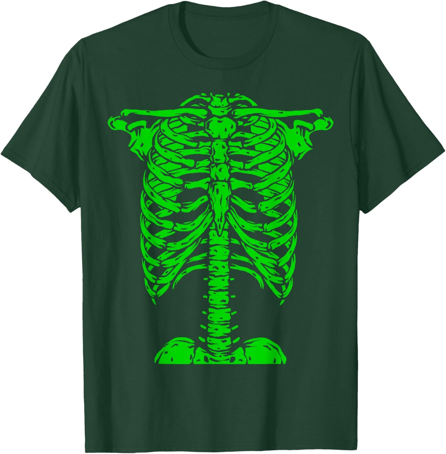 Skeleton Green Rib Cage Bone Costume Halloween Graphic X-Ray T-Shirt - T-Shirt | Forest