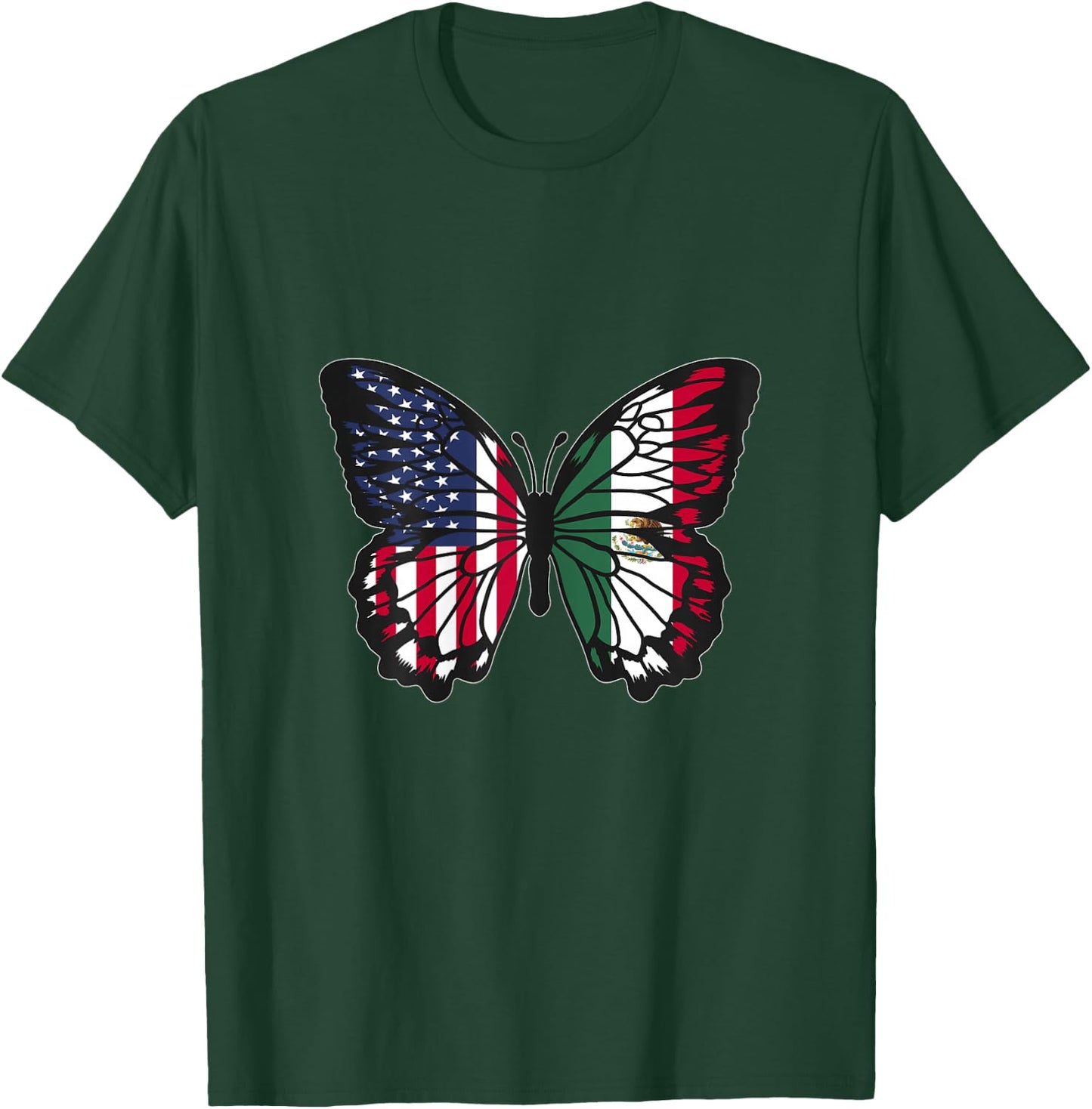 Mexican Roots USA and Mexico Mix Butterfly Mexican Heritage T-Shirt - T-Shirt | Forest