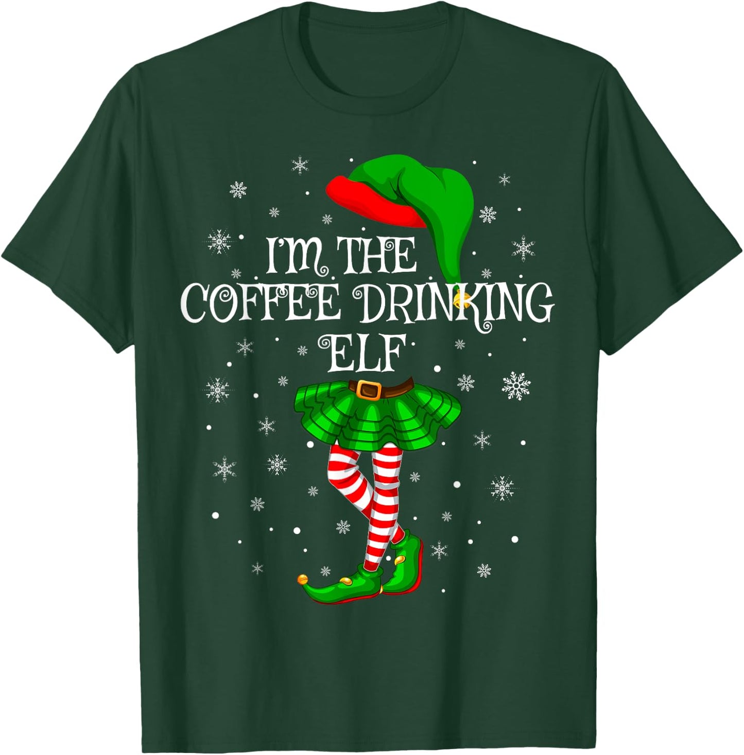 Family Matching Women Girls Coffee Drinking Elf Christmas T-Shirt - T-Shirt | Forest