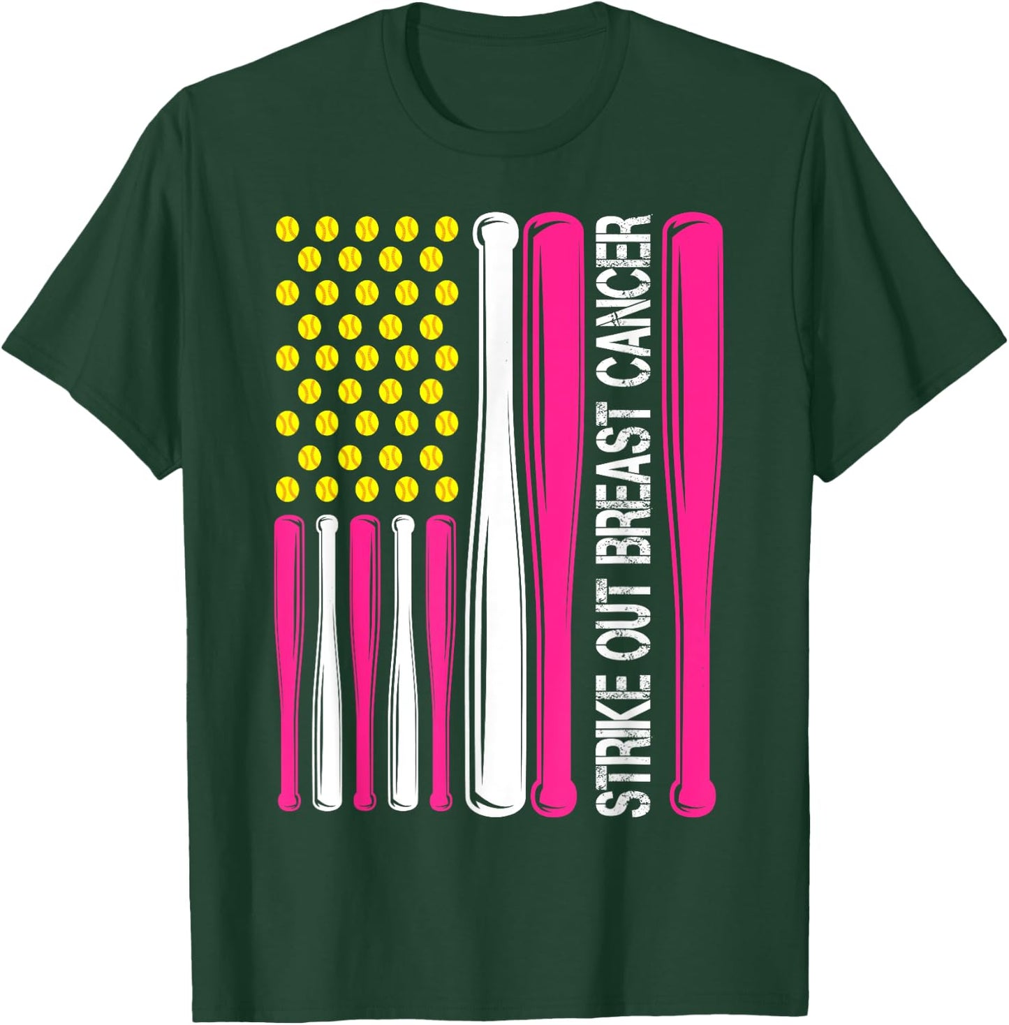 Strike Out Breast Cancer Softball Fight Awareness Men Women T-Shirt - T-Shirt | Forest