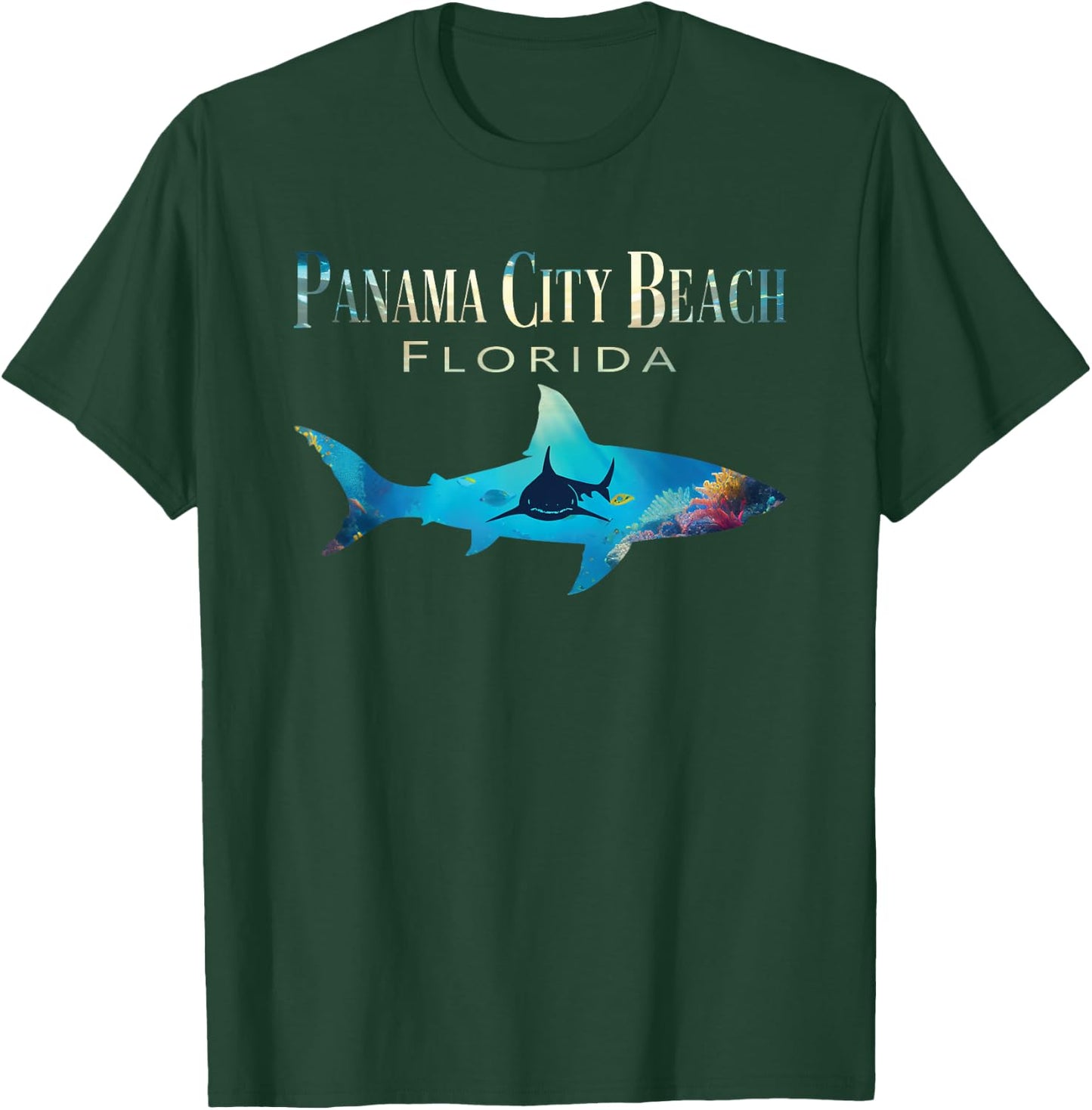 Panama City Beach Shirt Retro Panama City Beach Fl Shark Men Women Kids T-Shirt - T-Shirt | Forest