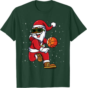 Christmas Basketball Black African American Santa Kids T-Shirt - T-Shirt | Forest