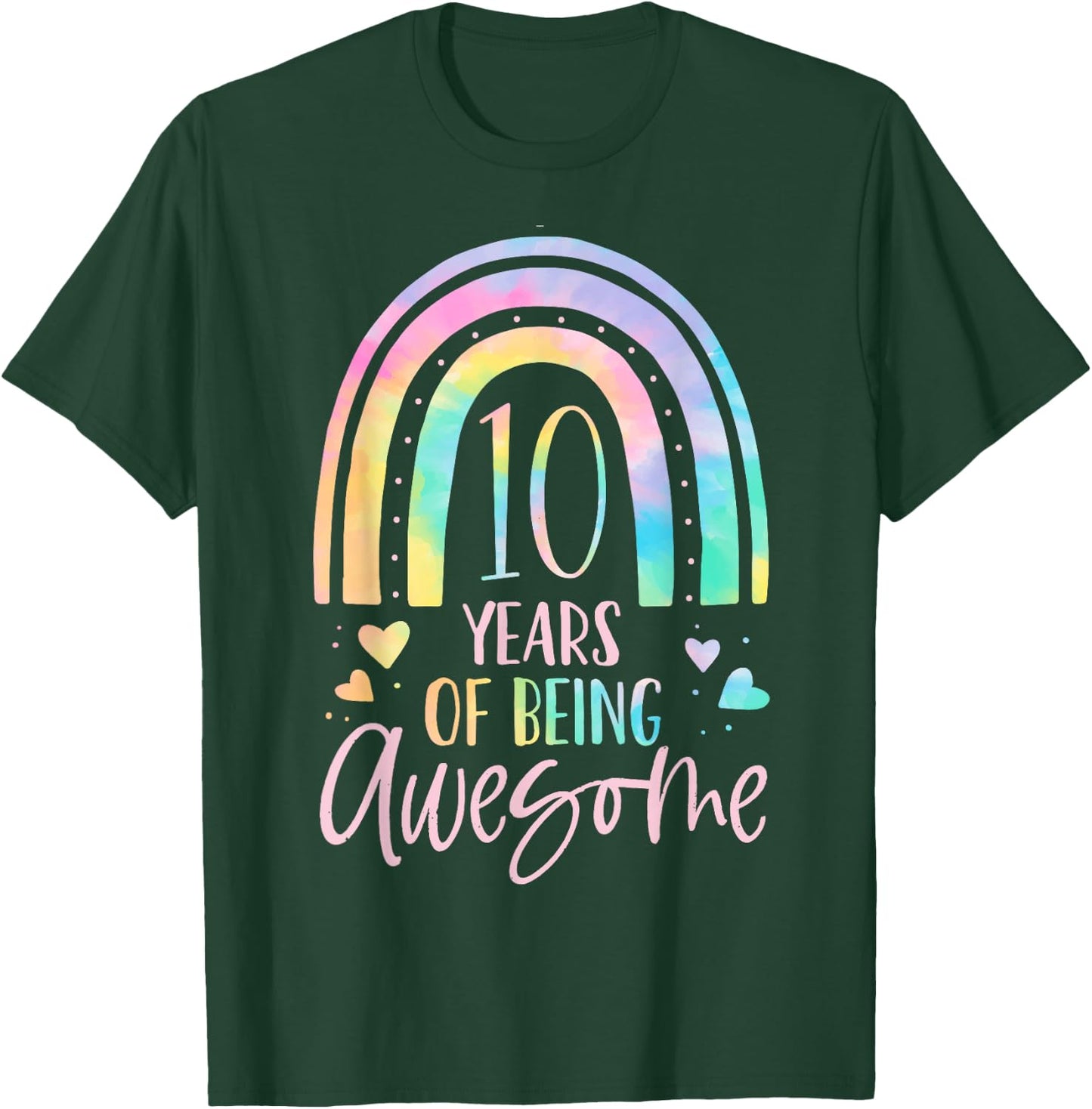 10 Years Of Being Awesome Rainbow Tie Dye 10th Birthday Girl T-Shirt - T-Shirt | Forest