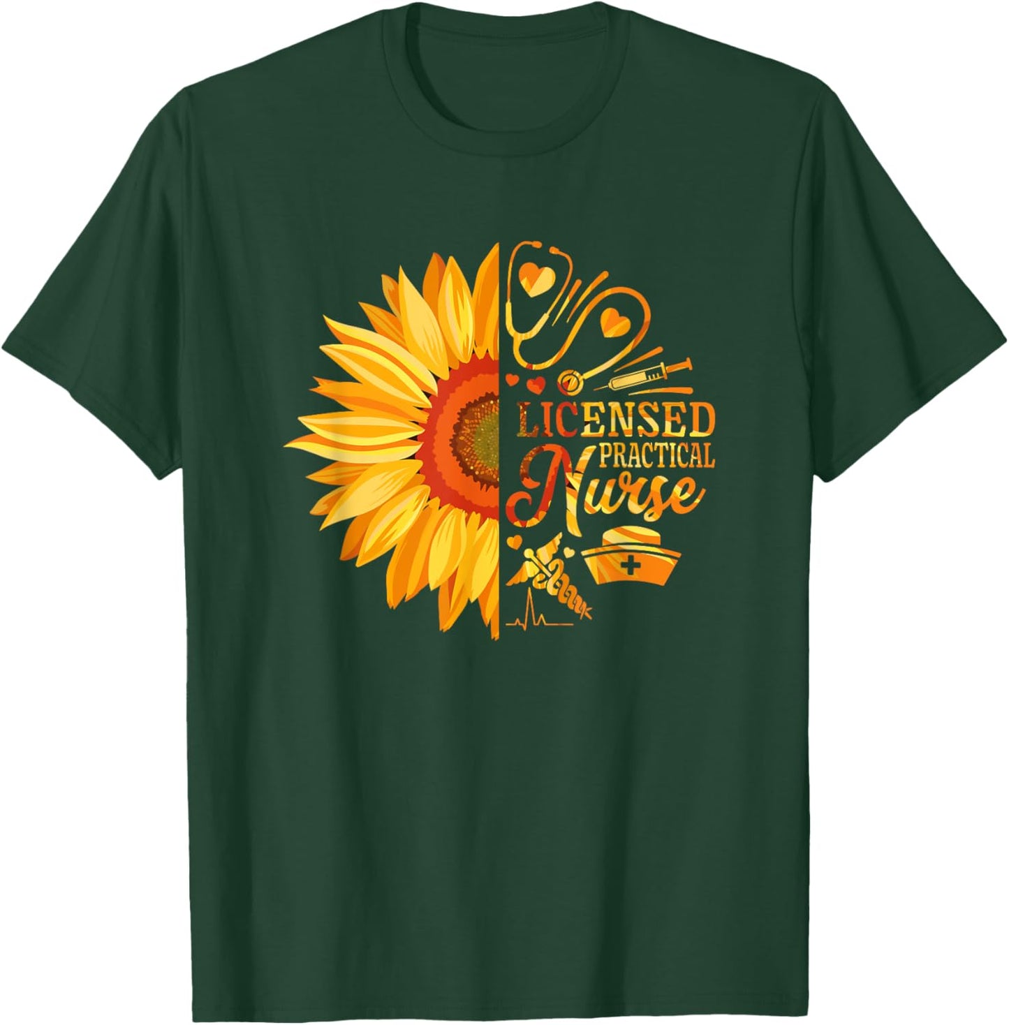 Sunflower Licensed Practical Nurse Medical Nursing LPN T-Shirt - T-Shirt | Forest