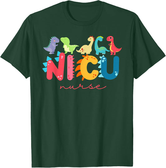 NICU Nurse Animal Nurse Appreciation Nicu Nurse Dinosaur T-Shirt - T-Shirt | Forest